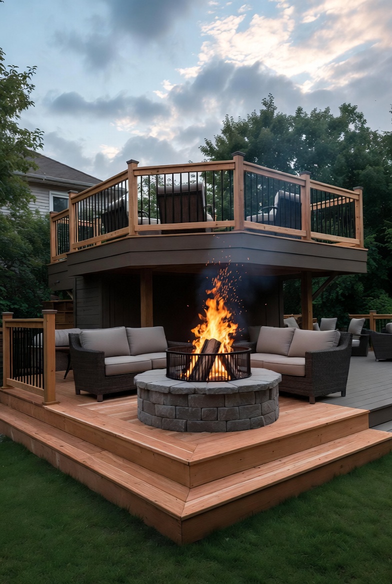 Two-Tier Deck with Fire Pit